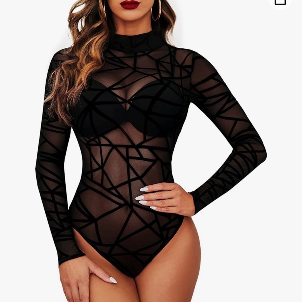 Mesh crisscross body suit black XL